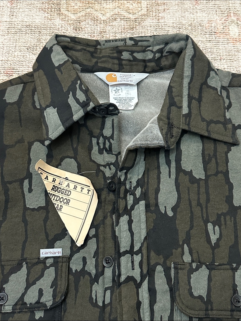 Men’s NWTs Vintage 80s 90s Carhartt Camo Trebark Button Up Flannel - Picture 2 of 6